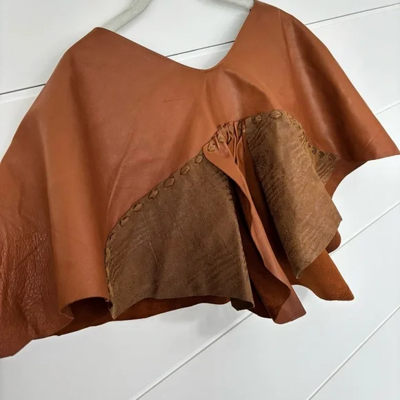 Handmade Vinatge Soft Brown Leather with Ceramic detail Poncho Topper - Picture 7 of 16